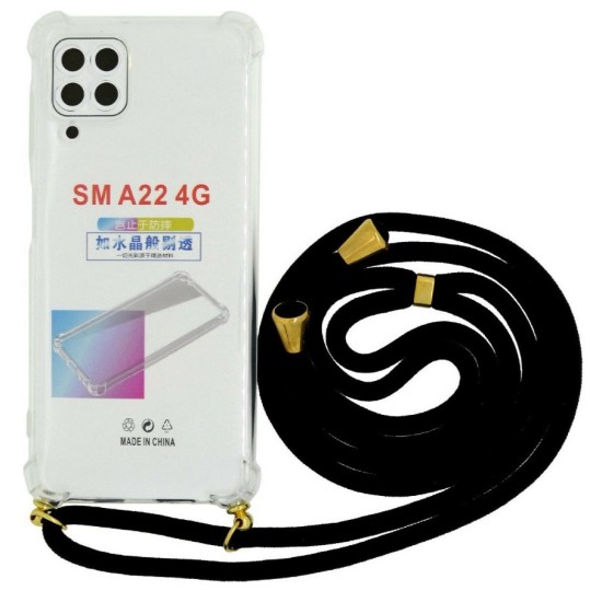 Θήκη Ancus Crossbody για Samsung SM-A225F Galaxy A22 με Κορδόνι Μαυρo Διάφανη