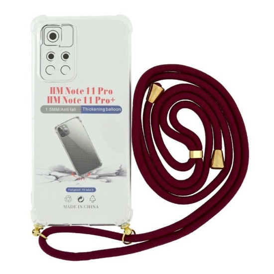 Θήκη Ancus Crossbody για Xiaomi Note 11 Pro+ με Κορδόνι Μπορντό Διάφανη