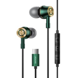 USAMS earphones με μικρόφωνο US-SJ482, Type-C, 10mm, 1.2m, πράσινα