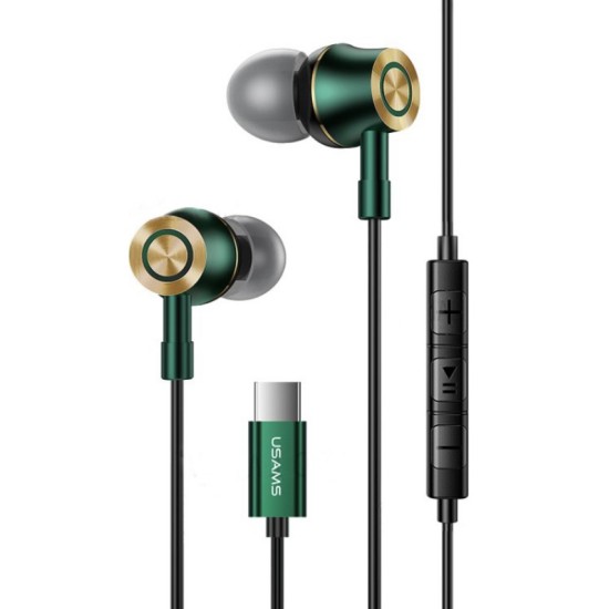 USAMS earphones με μικρόφωνο US-SJ482, Type-C, 10mm, 1.2m, πράσινα