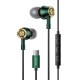 USAMS earphones με μικρόφωνο US-SJ482, Type-C, 10mm, 1.2m, πράσινα