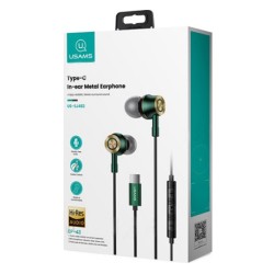 USAMS earphones με μικρόφωνο US-SJ482, Type-C, 10mm, 1.2m, πράσινα