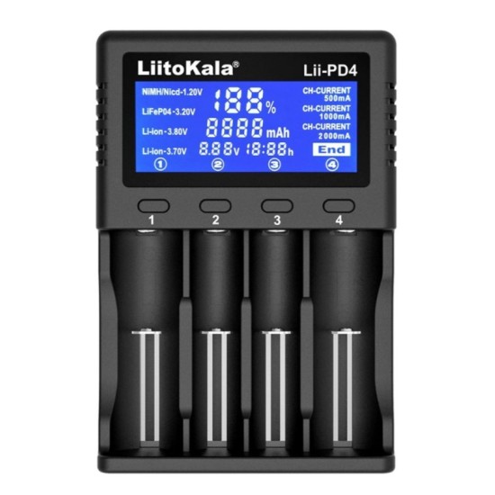 LIITOKALA φορτιστής LII-PD4 για μπαταρίες NiMH/CD, Li-Ion, IMR, 4 slots LIITOKALA φορτιστής LII-PD4 για μπαταρίες NiMH/CD, Li-Ion, IMR, 4 slots