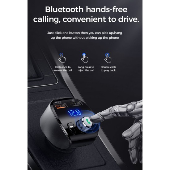Joyroom FM transmitter με οθόνη JR-CL02, 2x USB, SD card, 18W, Μαύρο