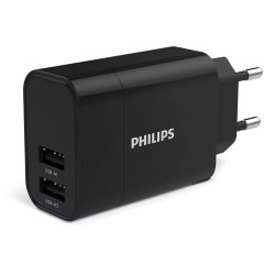 Philips φορτιστής τοίχου DLP2620-12, 2x USB, 17W, Μαύρο