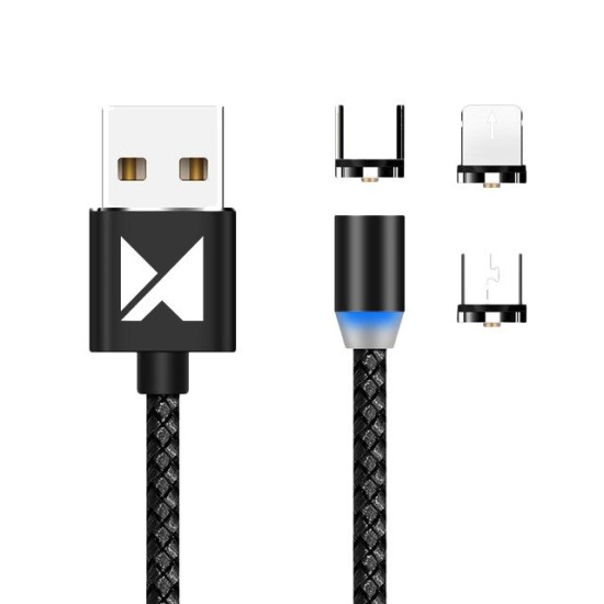 Wozinsky Magnetic Cable USB / micro USB / USB Typ C / Lightning 1m with LED light (WMC-01) Μαύρο