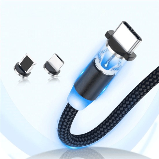 Wozinsky Magnetic Cable USB / micro USB / USB Typ C / Lightning 1m with LED light (WMC-01) Μαύρο