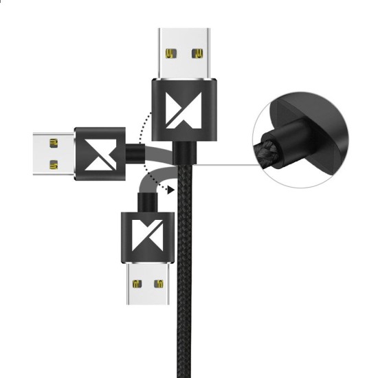 Wozinsky Magnetic Cable USB / micro USB / USB Typ C / Lightning 1m with LED light (WMC-01) Μαύρο
