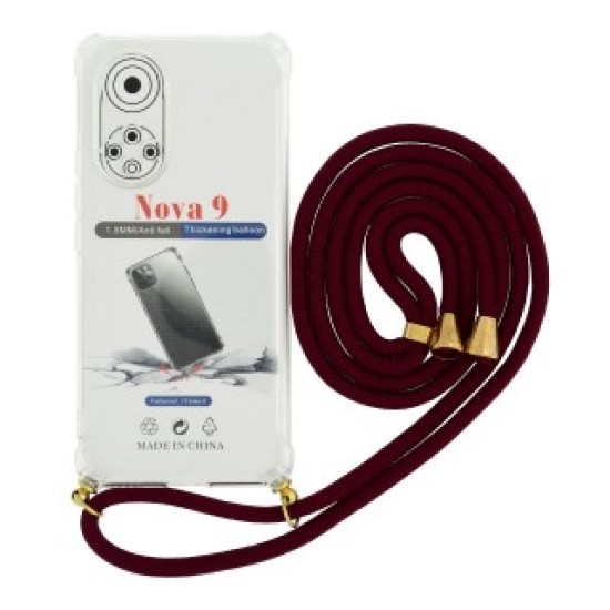 Θήκη Ancus Crossbody για Huawei Nova 9 / Honor 50 με Κορδόνι Κόκκινο Διάφανη