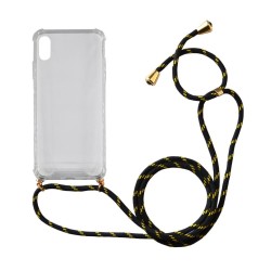 Θήκη Ancus Crossbody για Apple iPhone XS Max Διάφανη με Κορδόνι Κίτρινο-Μαύρο