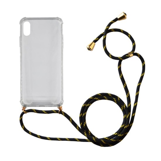 Θήκη Ancus Crossbody για Apple iPhone XS Max Διάφανη με Κορδόνι Κίτρινο-Μαύρο