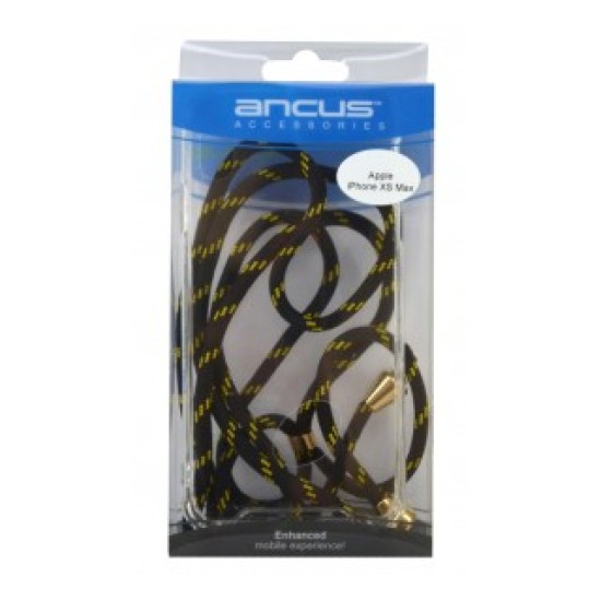 Θήκη Ancus Crossbody για Apple iPhone XS Max Διάφανη με Κορδόνι Κίτρινο-Μαύρο