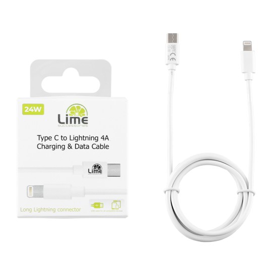 Lime Regular USB 2.0 Cable USB-C male - Lightning longer tip 1m (LCL01) Λευκό