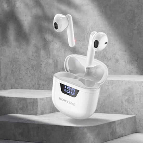 Borofone BW05 Earbud Bluetooth Handsfree Ακουστικά με Θήκη Φόρτισης Λευκά