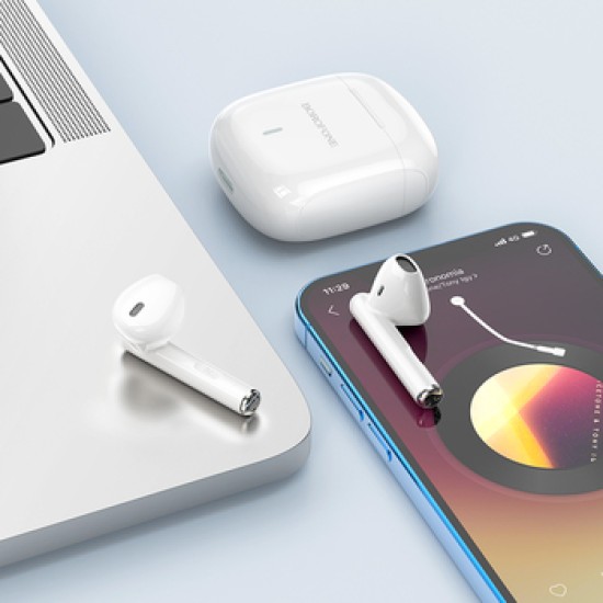 Borofone BW07 Earbud Bluetooth Handsfree Ακουστικά με Αντοχή στον Ιδρώτα και Θήκη Φόρτισης Λευκά