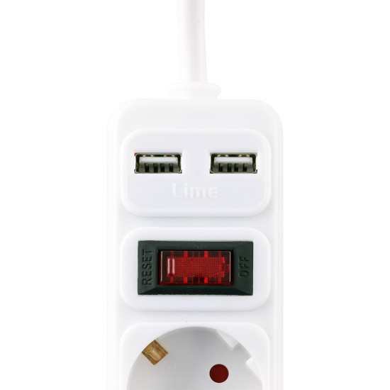LIME ΠΟΛΥΠΡΙΖΟ 5 ΣΟΥΚΟ + 2 USB 3.5A LS-52US30W ΜΕ ΔΙΑΚΟΠΤΗ - ΠΑΙΔΙΚΗ ΠΡΟΣΤΑΣΙΑ ΥΠΕΡΤΑΣΗΣ & ΥΠΕΡΦΟΡΤ