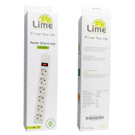 LIME ΠΟΛΥΠΡΙΖΟ 6 ΣΟΥΚΟ LS-615W ΜΕ ΔΙΑΚΟΠΤΗ - ΠΑΙΔΙΚΗ ΠΡΟΣΤΑΣΙΑ ΥΠΕΡΤΑΣΗΣ & ΥΠΕΡΦΟΡΤΩΣΗΣ (3x1.5mm2) LIME ΠΟΛΥΠΡΙΖΟ 6 ΣΟΥΚΟ LS-615W ΜΕ ΔΙΑΚΟΠΤΗ - ΠΑΙΔΙΚΗ ΠΡΟΣΤΑΣΙΑ ΥΠΕΡΤΑΣΗΣ & ΥΠΕΡΦΟΡΤΩΣΗΣ (3x1.5mm2)