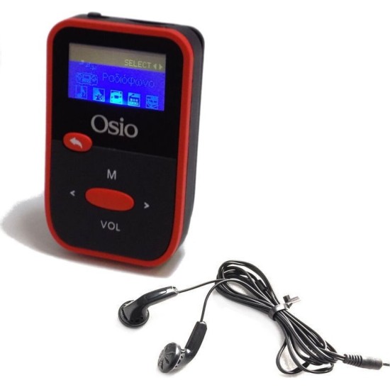 Osio MP3 Player-FM Radio Με Οθονη κ Κλιπ Ζωνης Κοκκινο