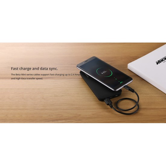 ROCKROSE καλώδιο USB σε Micro USB Beta AM Mini 2.4A 12W 30cm μαύρο