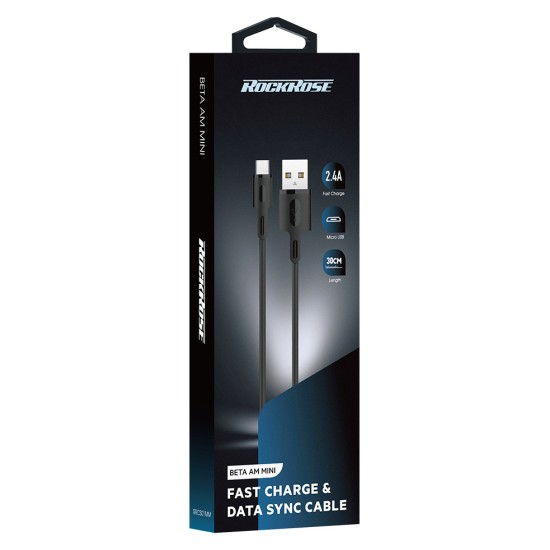 ROCKROSE καλώδιο USB σε Micro USB Beta AM Mini 2.4A 12W 30cm μαύρο