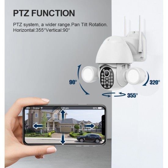 SECTEC smart IP PTZ κάμερα ST-967-5M-TY, με PIR & προβολείς, Wi-Fi, 5MP