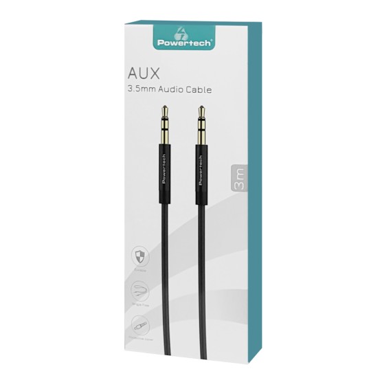POWERTECH καλώδιο 3.5mm prime PTR-0088, AUX, 3 pin, copper, 3m, μαύρο