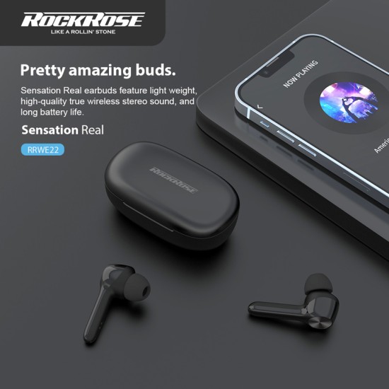 ROCKROSE earphones Sensational Real, θήκη φόρτισης, True Wireless, μαύρα