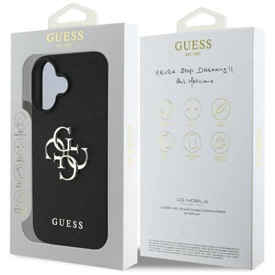 Guess Grained Big 4G Logo Small Classic Logo case for iPhone 16 - black