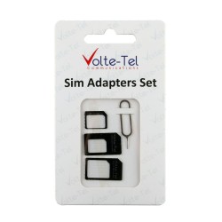 Adaptors Set 4 In 1 - 3 Sim Card Adaptors + Sim Card Tray Tool Volte-Tel Adaptors Set 4 In 1 - 3 Sim Card Adaptors + Sim Card Tray Tool Volte-Tel