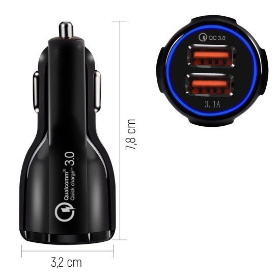 Wozinsky Φορτιστής Αυτοκινήτου (WCC-02) 2x USB Quick Charge 3.0 - 3.1A - Μαύρος