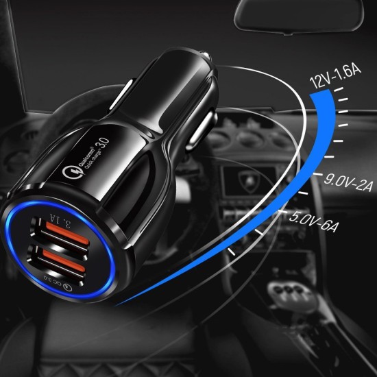 Wozinsky Φορτιστής Αυτοκινήτου (WCC-02) 2x USB Quick Charge 3.0 - 3.1A - Μαύρος