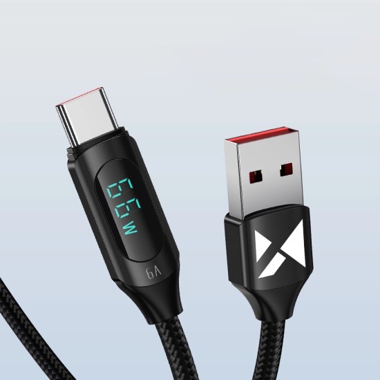 Wozinsky Braided USB 2.0 Cable USB-C male - USB-A male 66W Μαύρο 2m