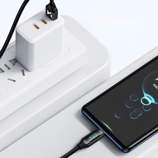 Wozinsky Braided USB 2.0 Cable USB-C male - USB-A male 66W Μαύρο 2m