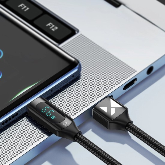 Wozinsky Braided USB 2.0 Cable USB-C male - USB-A male 66W Μαύρο 2m