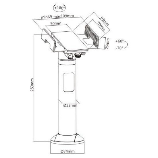 BRATECK Stand για POS PTS-04, μεταβλητού πλάτους, 360°, μαύρη