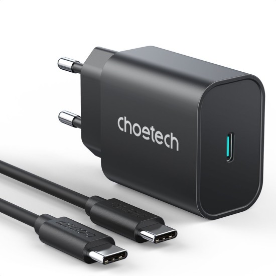 Choetech fast PPS Power Delivery 25W 3A wall charger + USB Type C cable 2m PD6003 Μαύρο