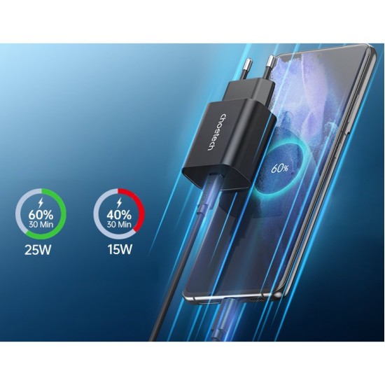 Choetech fast PPS Power Delivery 25W 3A wall charger + USB Type C cable 2m PD6003 Μαύρο