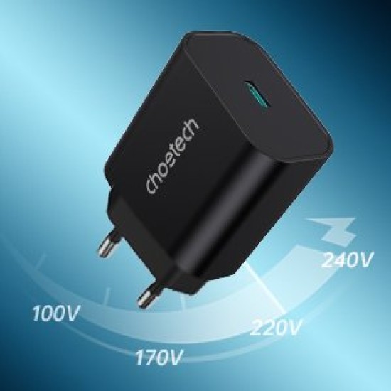 Choetech fast PPS Power Delivery 25W 3A wall charger + USB Type C cable 2m PD6003 Μαύρο