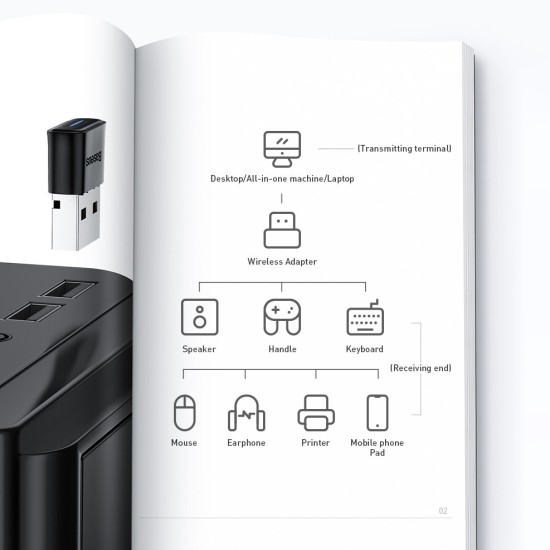 Baseus BA04 mini Bluetooth 5.0 adapter USB receiver computer transmitter μαύρο Baseus BA04 mini Bluetooth 5.0 adapter USB receiver computer transmitter μαύρο