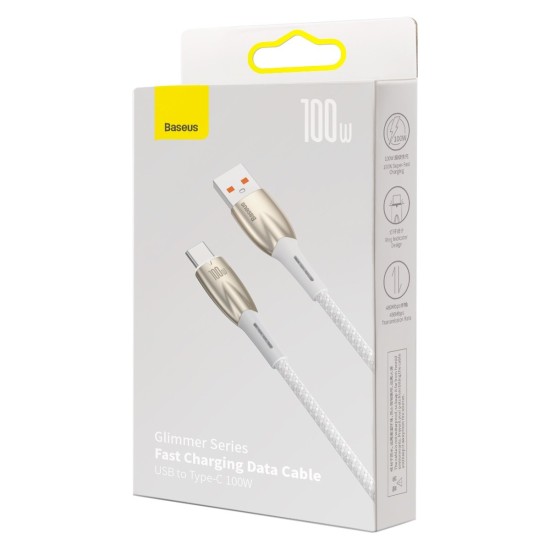 Baseus Glimmer USB 2.0 Cable USB-C male - USB-A male 100W Λευκό 2m (CADH000602)
