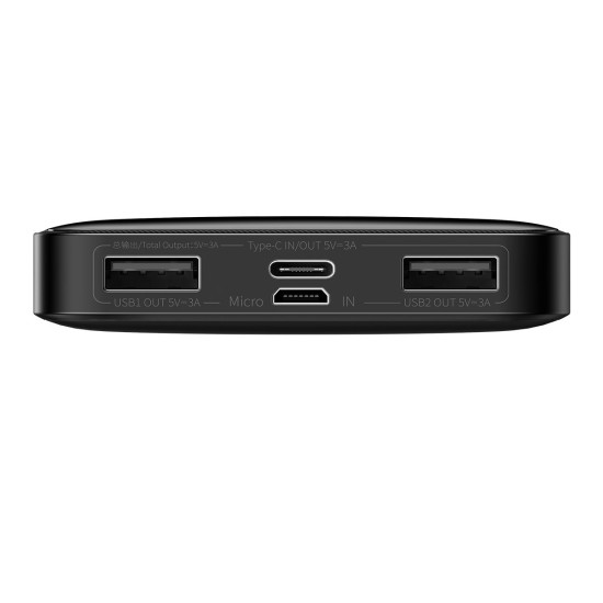 Baseus Bipow Overseas Edition Power Bank 10000mAh 15W με 2 USB-A, USB-C Μαύρο PPBD050001