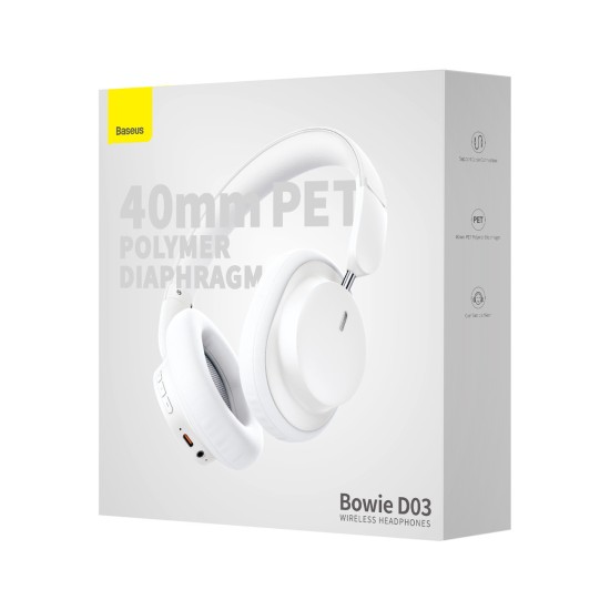 Baseus Bowie D03 Ασύρματα/Ενσύρματα On Ear Ακουστικά με 30 ώρες Λειτουργίας Λευκά