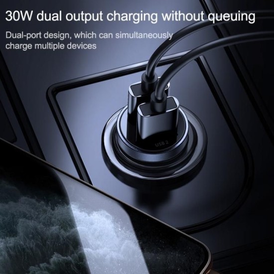 Joyroom C-A09 Mini dual-port QC3.0 Smart fast charge 2x USB 30W Quick Charge, SCP, PD, AFC Black