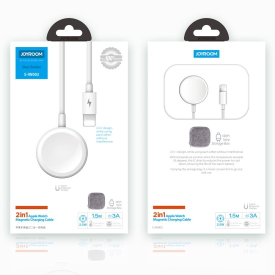 Joyroom 2in1 wirelee Qi charger for Apple Watch / USB - Lightning cable 1,5 m white (S-IW002S) Joyroom 2in1 wirelee Qi charger for Apple Watch / USB - Lightning cable 1,5 m white (S-IW002S)