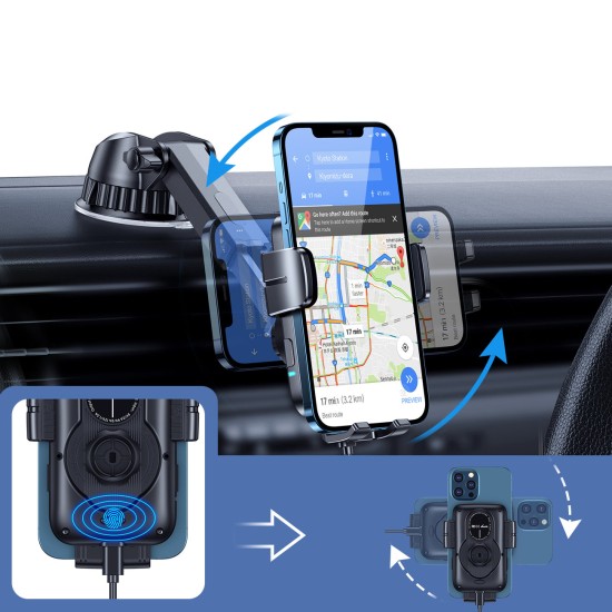 Joyroom Βάση Κινητού Αυτοκινήτου JR-ZS242 με Ρυθμιζόμενα Άγκιστρα και Ασύρματη Φόρτιση Μαύρη