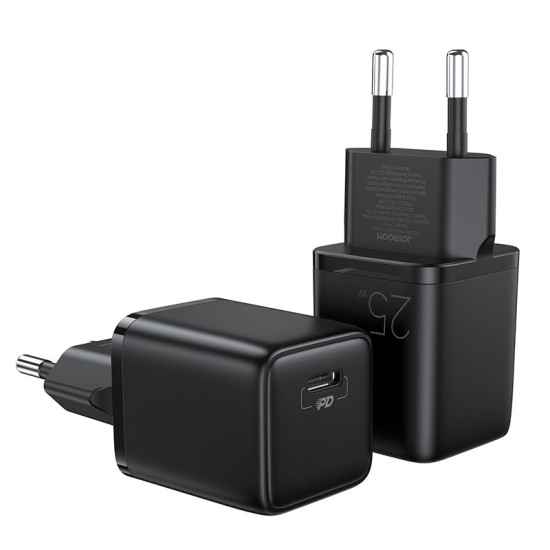Joyroom small fast charger USB Type C PD 25W EU plug black + USB Type C - USB Type C cable (L-P251)