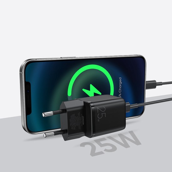 Joyroom small fast charger USB Type C PD 25W EU plug black + USB Type C - USB Type C cable (L-P251)