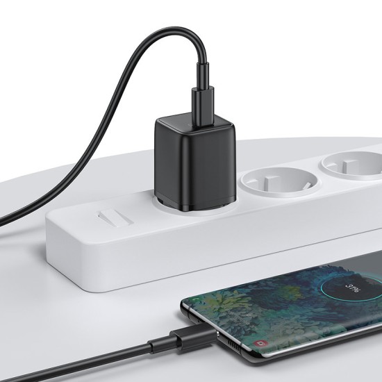 Joyroom small fast charger USB Type C PD 25W EU plug black + USB Type C - USB Type C cable (L-P251)