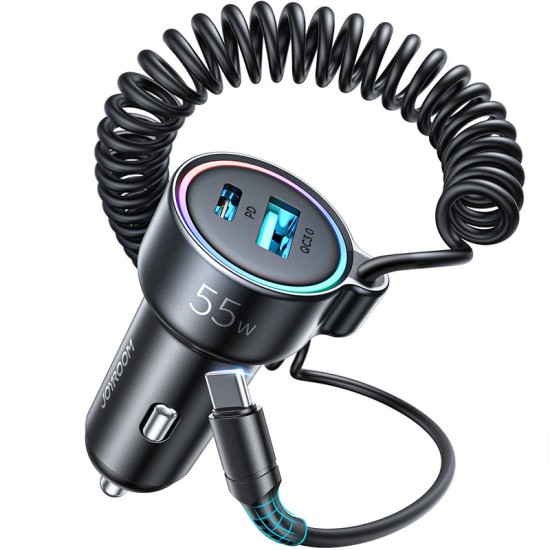 Joyroom fast car charger 3 in 1 with USB Type C cable 1.5m 55W black (JR-CL07)