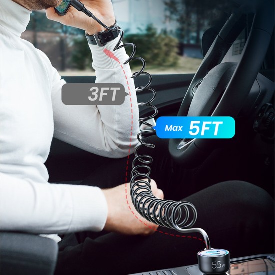 Joyroom fast car charger 3 in 1 with USB Type C cable 1.5m 55W black (JR-CL07)
